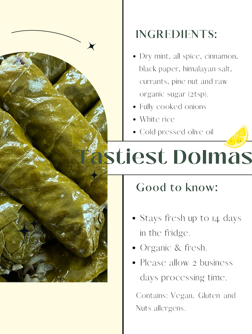 1/2 lb Hand Rolled Fresh Vegan Dolmas Healthy Snacks